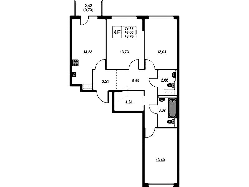 3-комнатная квартира 78.76 м², 5/11 эт., ЖК «Новое Колпино»